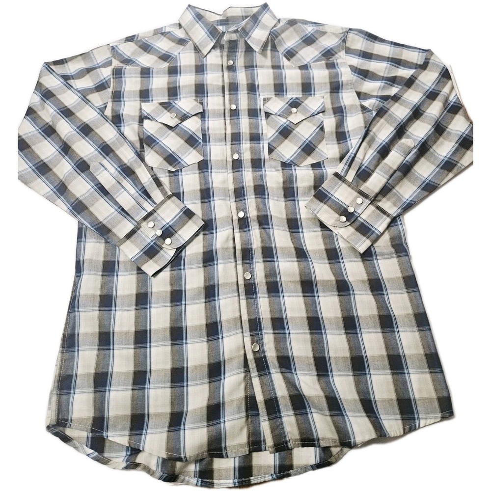High Noon Men's VTG Pearl Snap Western Shirt Blue Plaid‎ Size Large